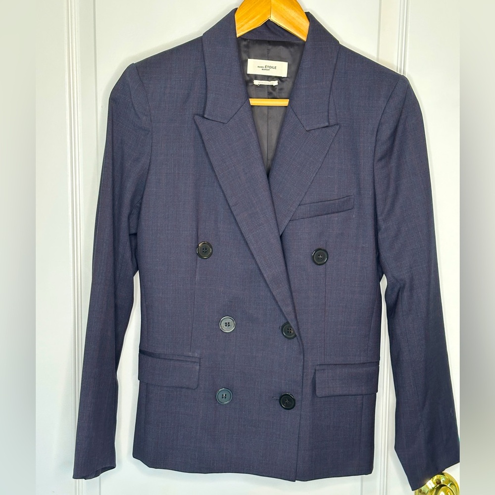 Isabel Marant Etoile Navy Check Plaid Blazer Jacket 36 XS S NWOT